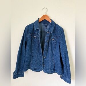 Charter Club Beautiful Blue Polka Dot Jean Jacket Women’s Size XL